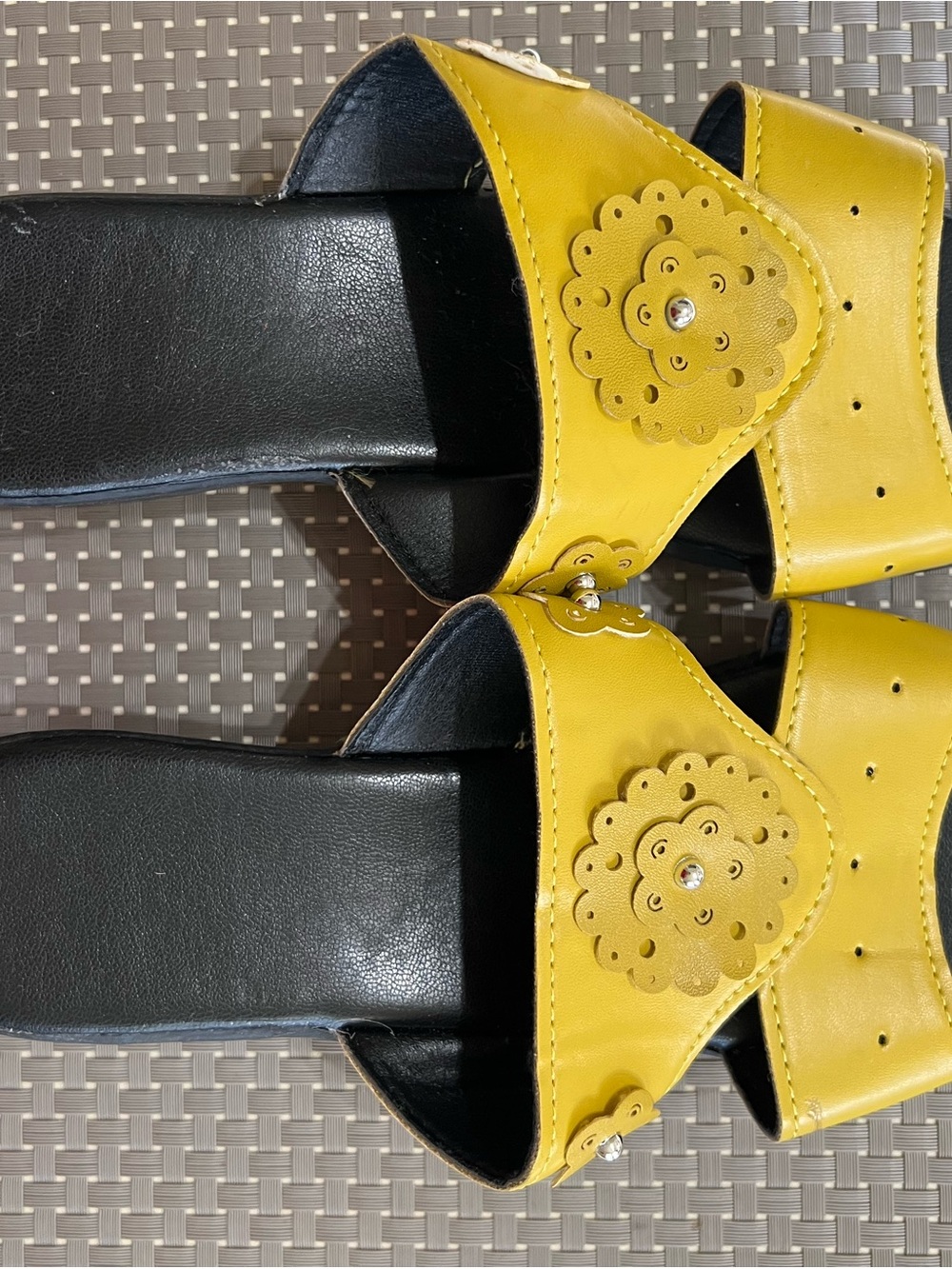 Yellow Floral Slide Sandals - Women